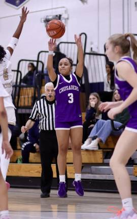 Madison Fileen, #3, hits a three-point shot in the first quarter.