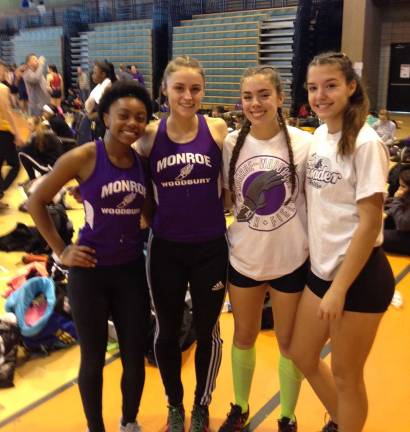 Photo provided by Patrick Brown Members of the Monroe-Woodbury Varsity Girls Indoor track's 4X200M relay team are Nia Slaughter, Kristen Lubeskie, Rachel Guitierrez and Katie Conter.