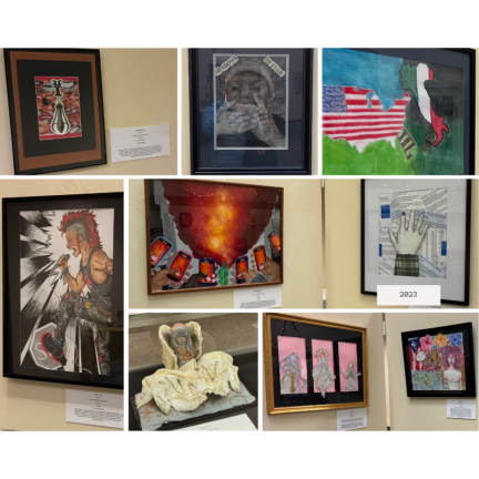 Several student pieces were on display.