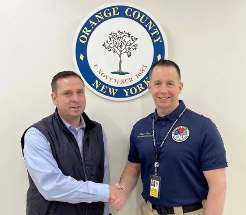 Orange County Executive Steven M. Neuhaus (left) with newly named Orange County Deputy Commissioner of Emergency Services, Robert Doss in February 2023.