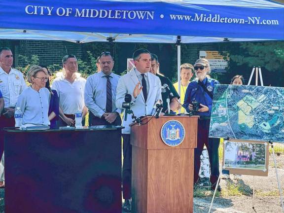 Sen. James Skoufis speaks at a signing ceremony that shifted ownernship of portions of the Middletown Psychiatric Center Campus to the city of Middletown.