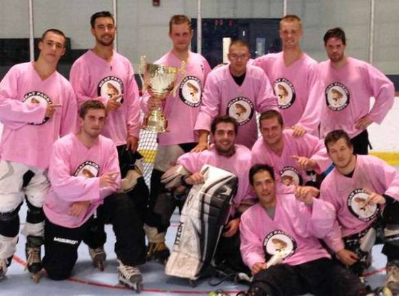 The Meat Packing Beef Boys recently captured the Empire Cup during the 2013 New York Roller Hockey Season. Beginning in the bottom row, the team members are: Brian Caprarola, Albert Alliu, Julian Carney, Joe Garnet and Billy Sanborn; and in the top row are: Billy Huber, Brad Campagna, Brian Lifvergren, Dan Tooma, Sean Lifvergren and Mike Lifvergren. Missing from the team photo are: Mark Tooma, Mike Tierney, Kevin Donovan and Pete Guastamacchia.