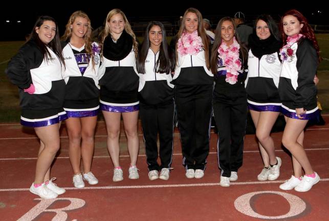 Photos by William Dimmit Pictured from left to right, the Monroe-Woodbury senior cheer leaders are: Maryann Nelson, Michelle Dyba, Sam Clark, Sofia Pieczara, Stephanie Sullivan, Olivia Torres, Nicole Monda and Katelyn McCarthy.