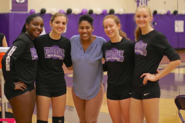 The Crusader seniors with their coach: Amanda Amilcar, Shannon Hiner, Head Coach Candace Edwards-Allen, Kathleen Riegner and Dana Carey.