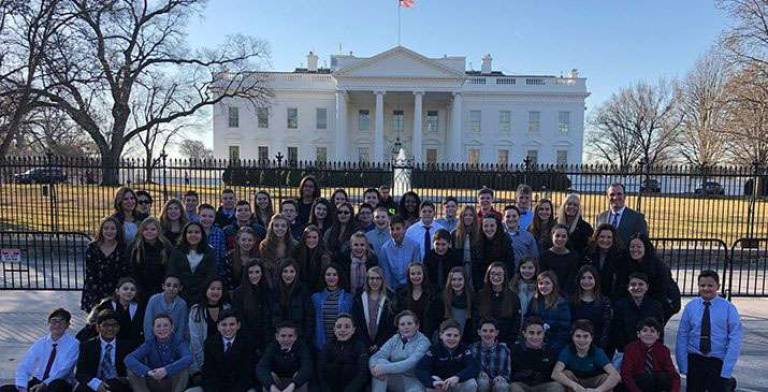 The students and advisers who represented Monroe-Woodbury Middle School after their tour inside The White House.